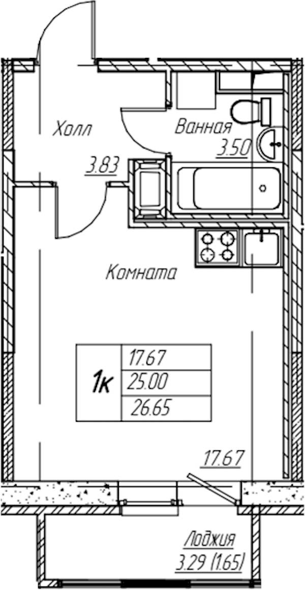Квартира студия 26.65 м², 9/22 эт., ЖК «Парк-квартал Юнтолово»